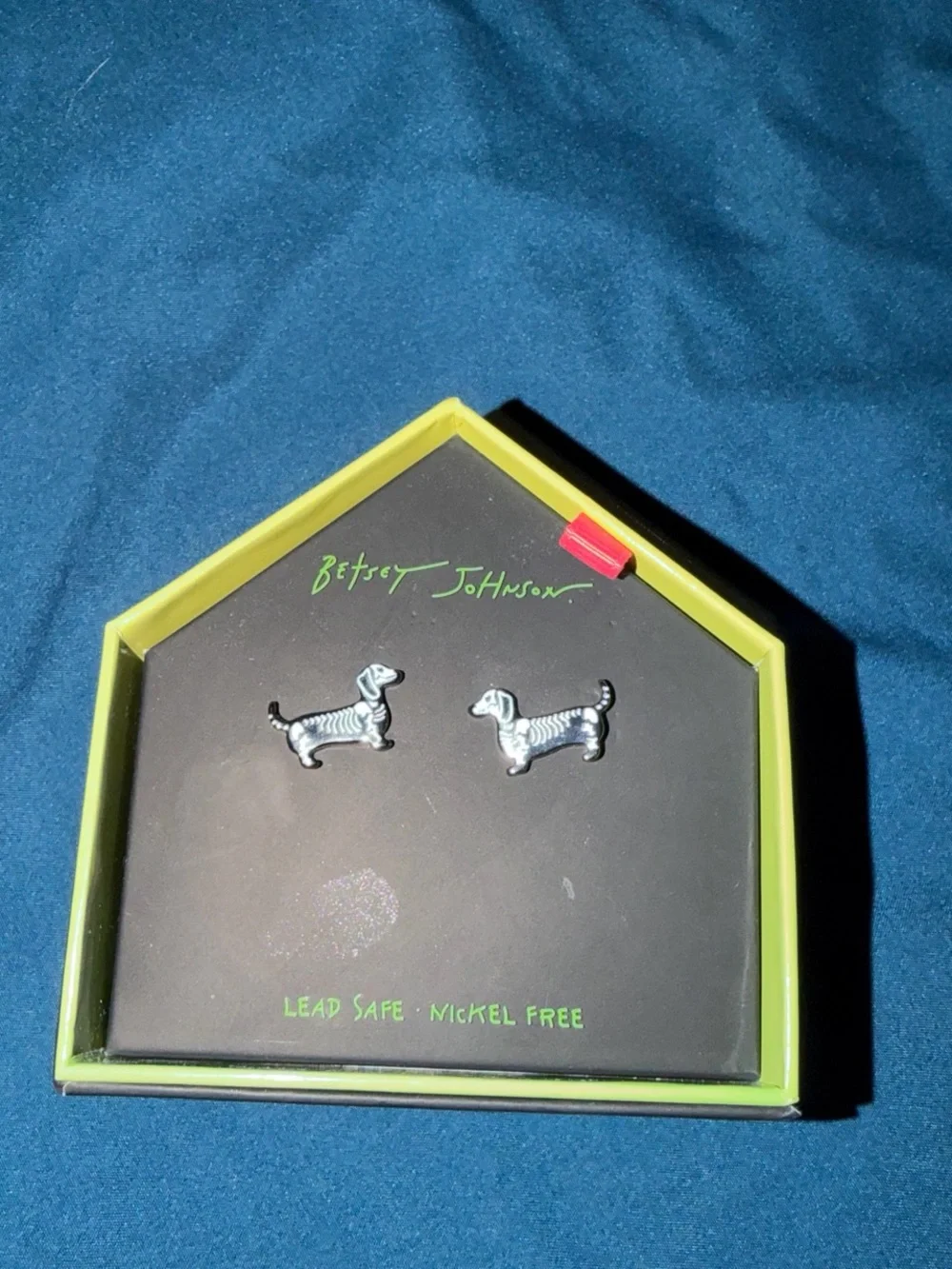 Betsey Johnson Silver and Black Dachshund Stud Earrings